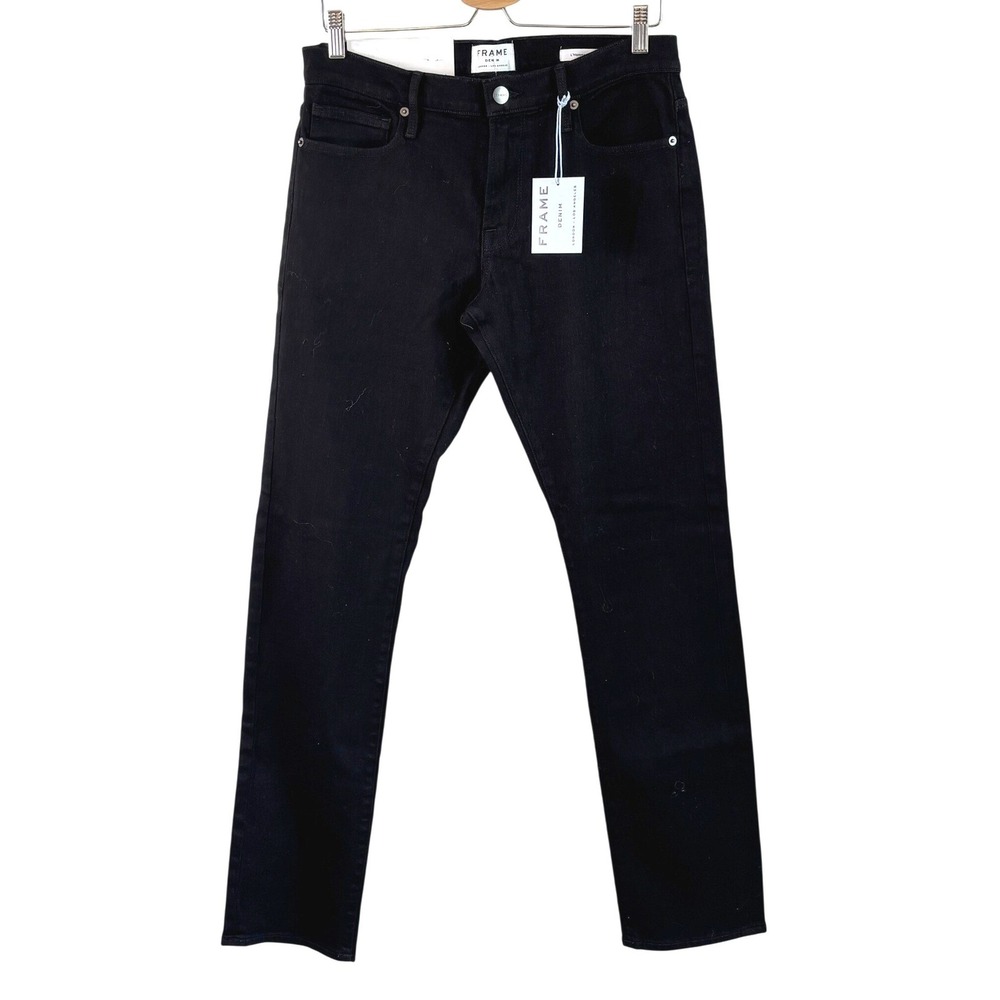 FRAME L'Homme Slim Jeans Noir Black Mens 30 Mid-Rise Stretch Denim MLH760 NEW
